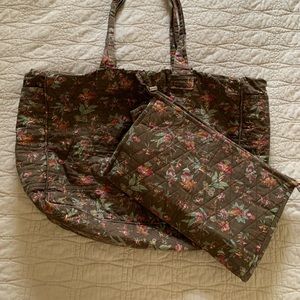 Garnet Hill Cotton Weekender Overnight Tote Bag & Matching Toiletry Case